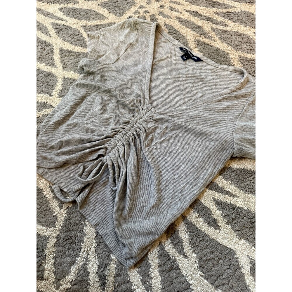 Gray Ribbed Ruched Front Calvin Klein Jeans Top - Picture 2 of 3